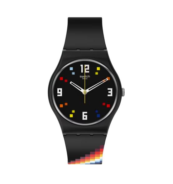 SWATCH BLACK CAROUSEL SQUARES 34MM SO28B705