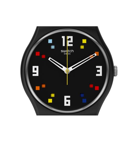 SWATCH BLACK CAROUSEL SQUARES 34MM SO28B705