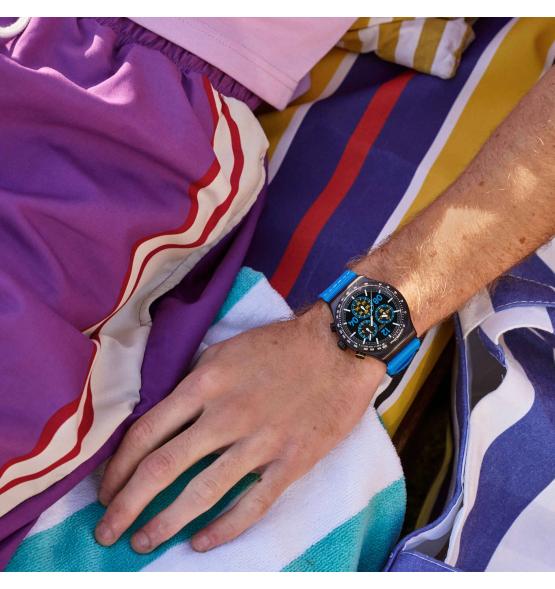 SWATCH IRONY MOMENTS IN BLUE 43MM YVB100