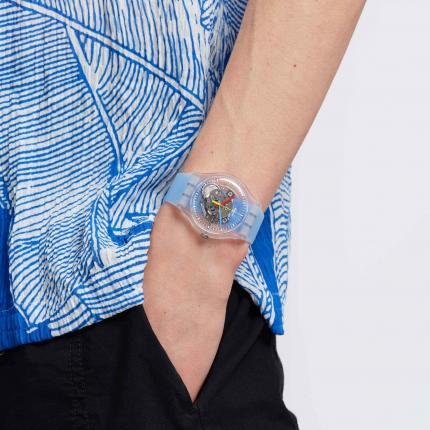 SWATCH NEW GENT CLEARLY BLUE STRIPED 41MM SUOK156