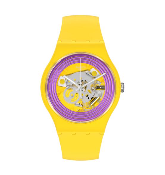 SWATCH NEW GET PURPLE RINGS YELLOW 41MM SO29J100
