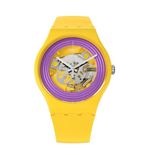 SWATCH NEW GET PURPLE RINGS YELLOW 41MM SO29J100