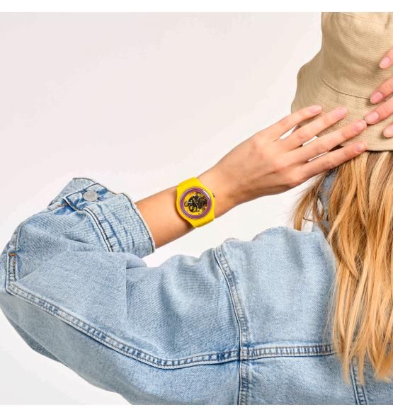 SWATCH NEW GET PURPLE RINGS YELLOW 41MM SO29J100
